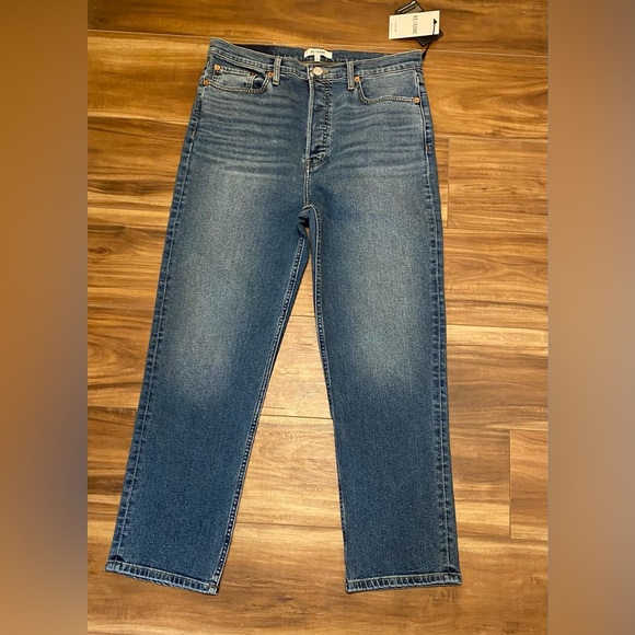 NWT RE/DONE 70’S STOVE PIPE CROPPED HIGH RISE STRETCH SIZE 10 IN WESTERN BLUE